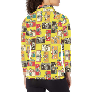 Camera Pattern Print Design 02 Women's Long Sleeve Polo Shirt