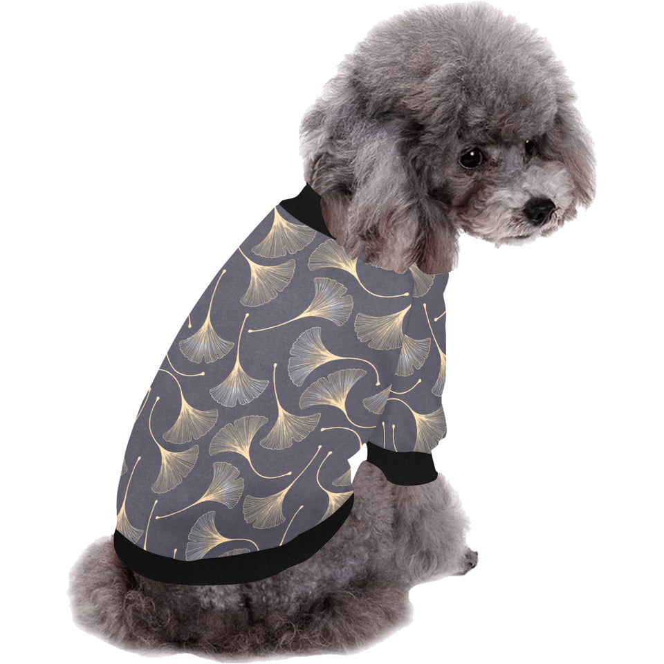 Gold ginkgo leaves All Over Print Pet Dog Round Neck Fuzzy Shirt