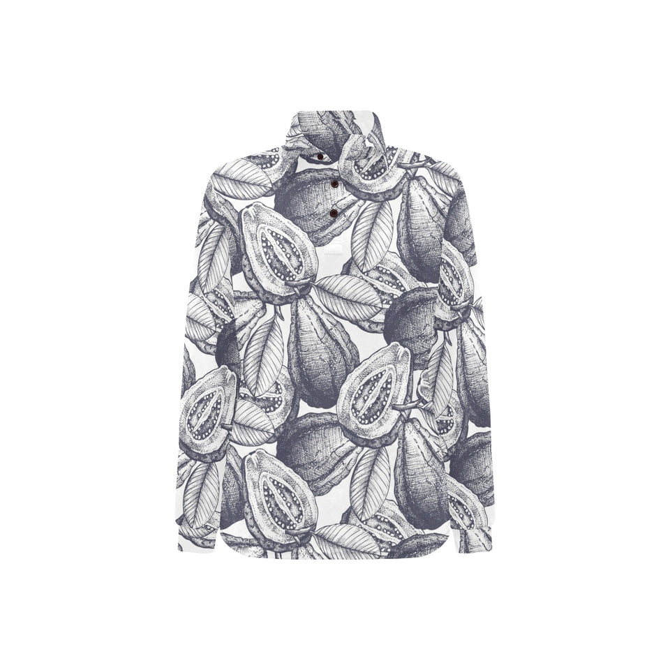 Guava tropical hand drawn pattern Women's Long Sleeve Polo Shirt