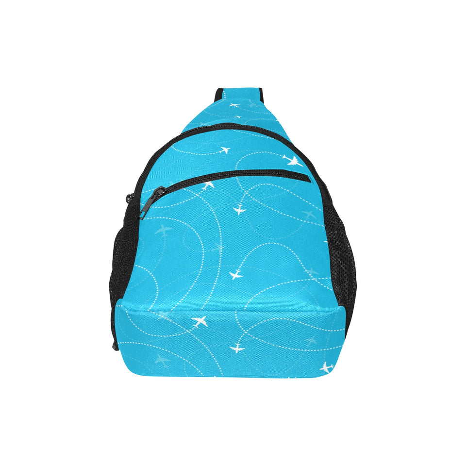 Airplane destinations blue background All Over Print Chest Bag