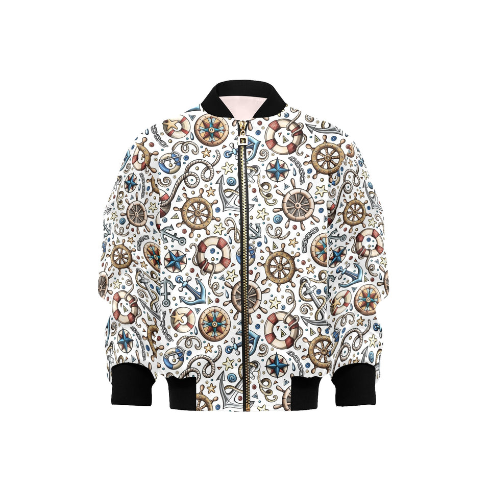 Cute nautical steering wheel anchor pattern Kids' Boys' Girls' Bomber Jacket