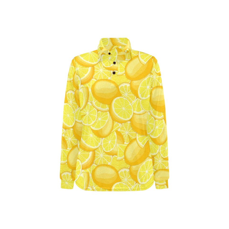 lemon pattern Women's Long Sleeve Polo Shirt