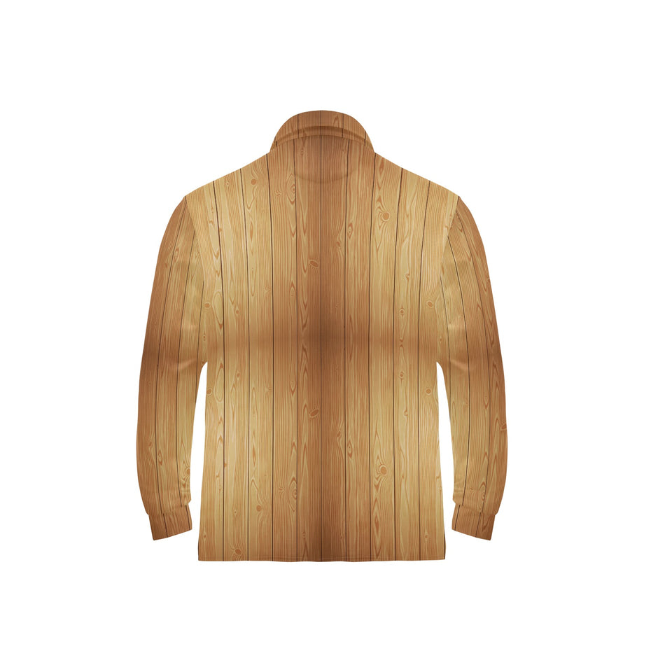 Wood Printed Pattern Print Design 05 Men's Long Sleeve Polo Shirt