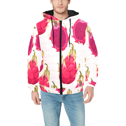 dragon fruits design pattern Men's Padded Hooded Jacket