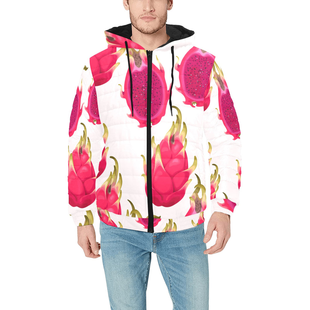 dragon fruits design pattern Men's Padded Hooded Jacket