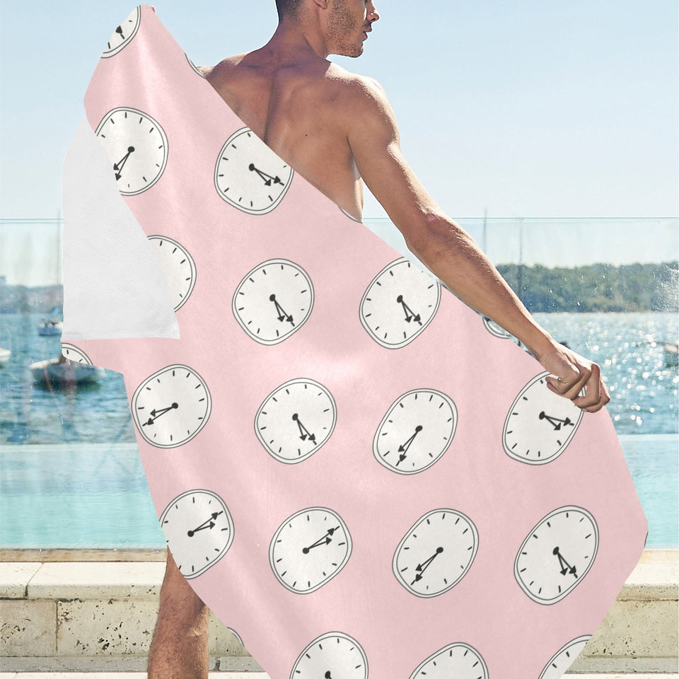 Clock pattern pink blackground Beach Towel