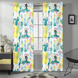 Cute parrot toucan flamingo cactus exotic leaves p Gauze Curtain