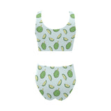 Durian pattern blue background Chest Bowknot High Waisted Bikini Swimsuit