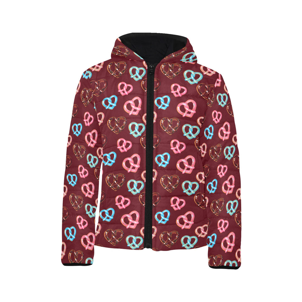 Pretzels Pattern Print Design 05 Kids' Boys' Girls' Padded Hooded Jacket