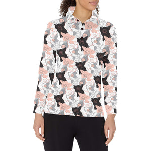 Pig Pattern Print Design 05 Women's Long Sleeve Polo Shirt