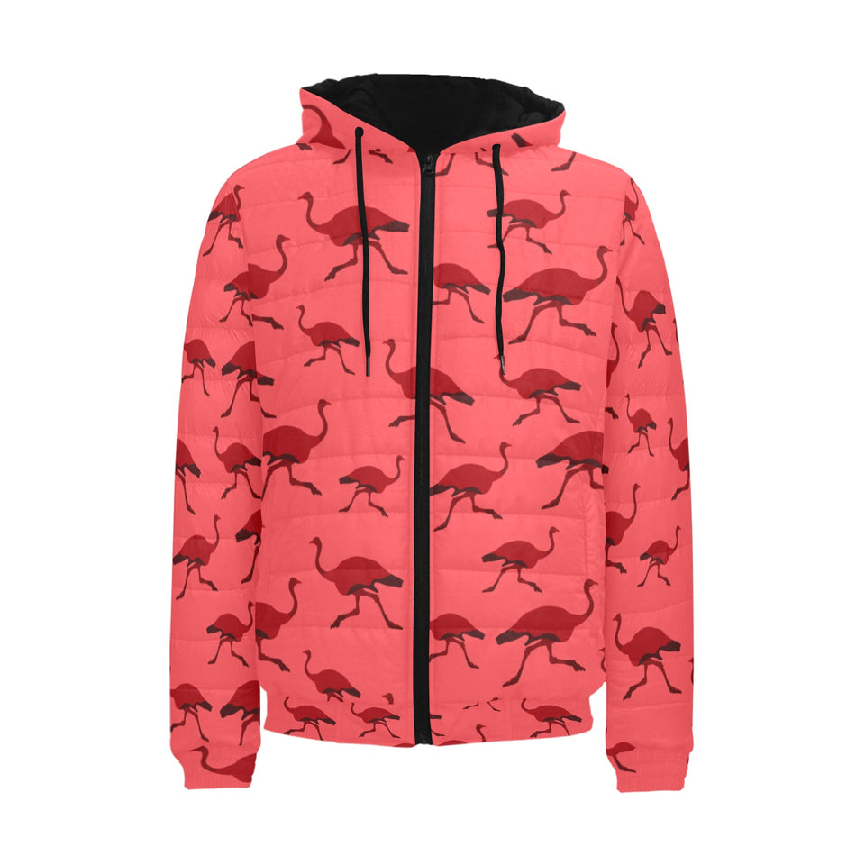Ostrich Pattern Print Design 03 Men's Padded Hooded Jacket