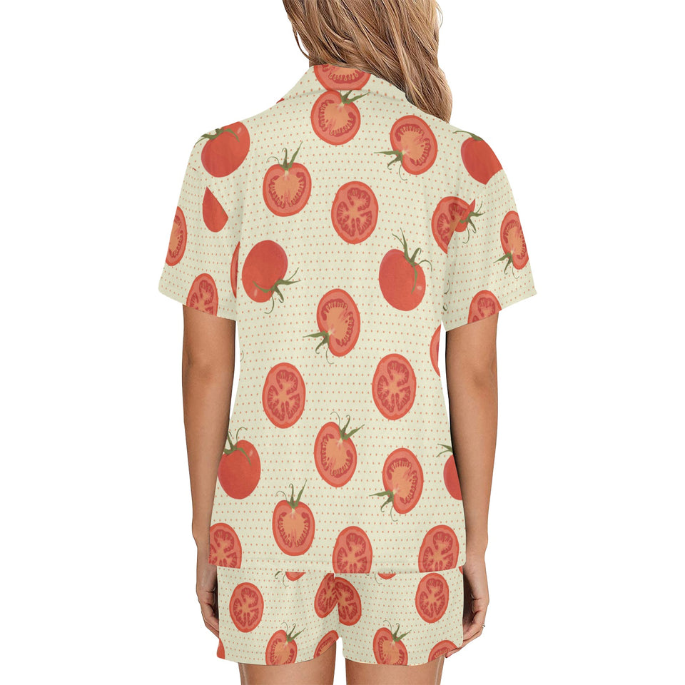 Tomato dot background Women's V-Neck Short Pajama Set