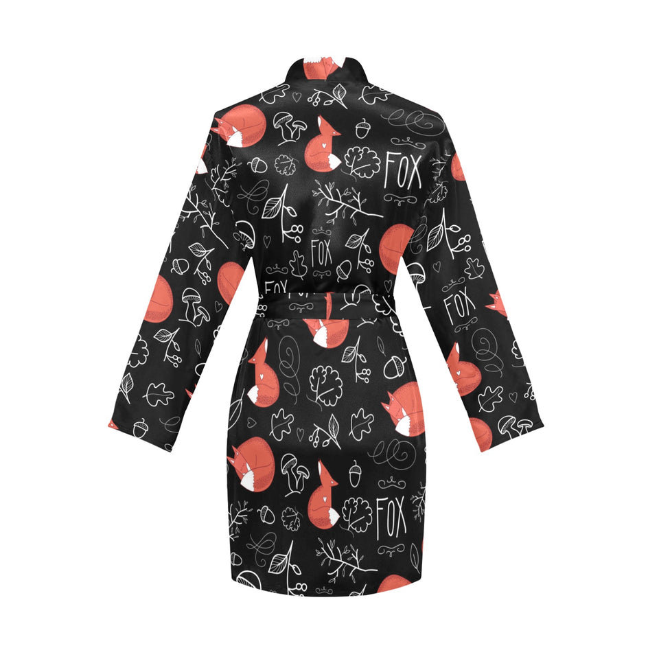 fox sleeping fox pattern Women's Long Sleeve Belted Night Robe