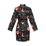 fox sleeping fox pattern Women's Long Sleeve Belted Night Robe