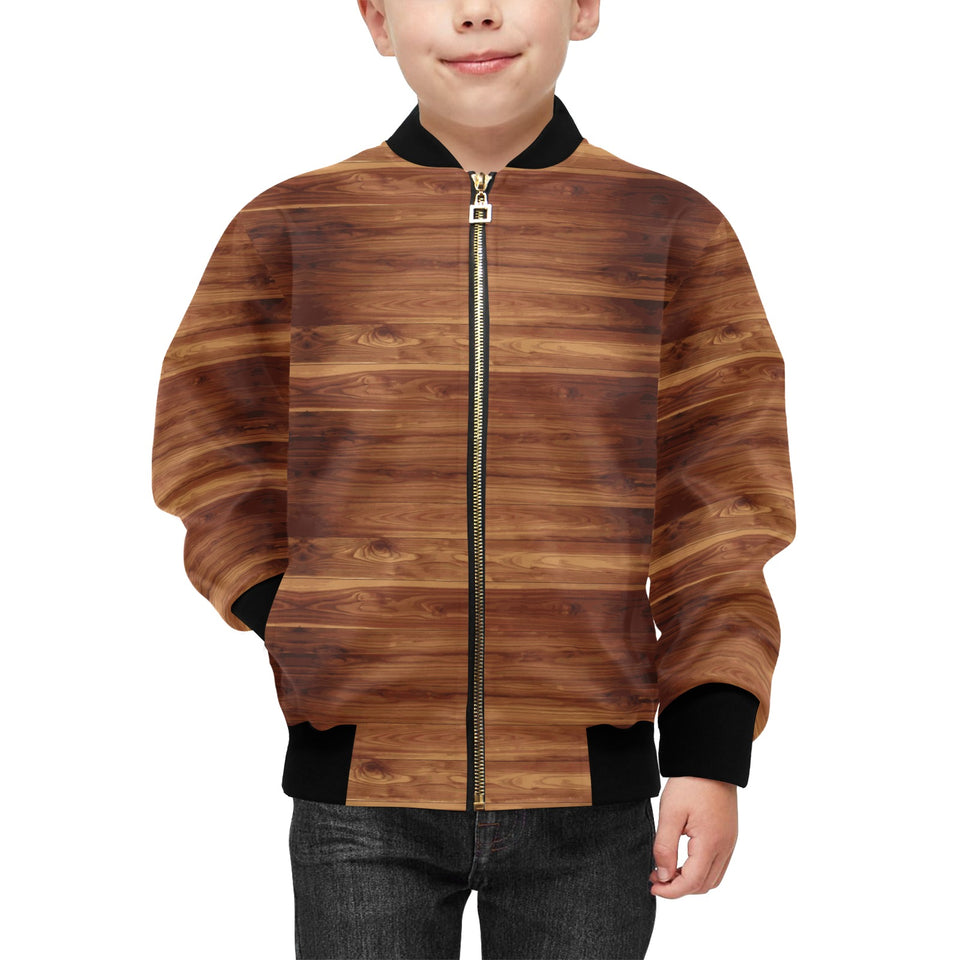 Wood Printed Pattern Print Design 04 Kids' Boys' Girls' Bomber Jacket