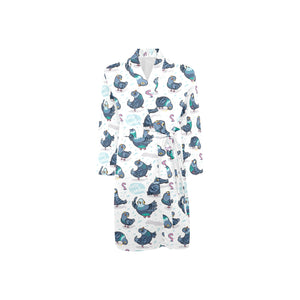 Pigeon Pattern Print Design 02 Men's Long Sleeve Belted Night Robe