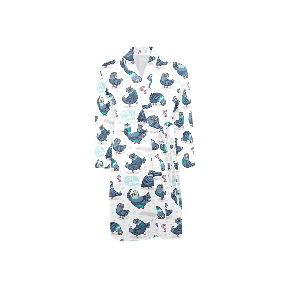 Pigeon Pattern Print Design 02 Men's Long Sleeve Belted Night Robe