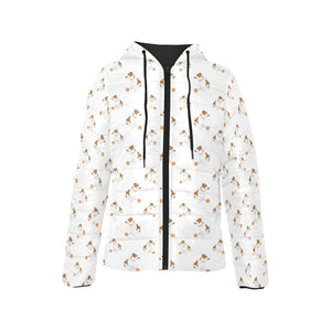 Jack Russel Pattern Print Design 05 Women's Padded Hooded Jacket