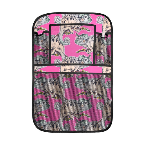 Chameleon lizard pattern pink background Car Seat Back Organizer