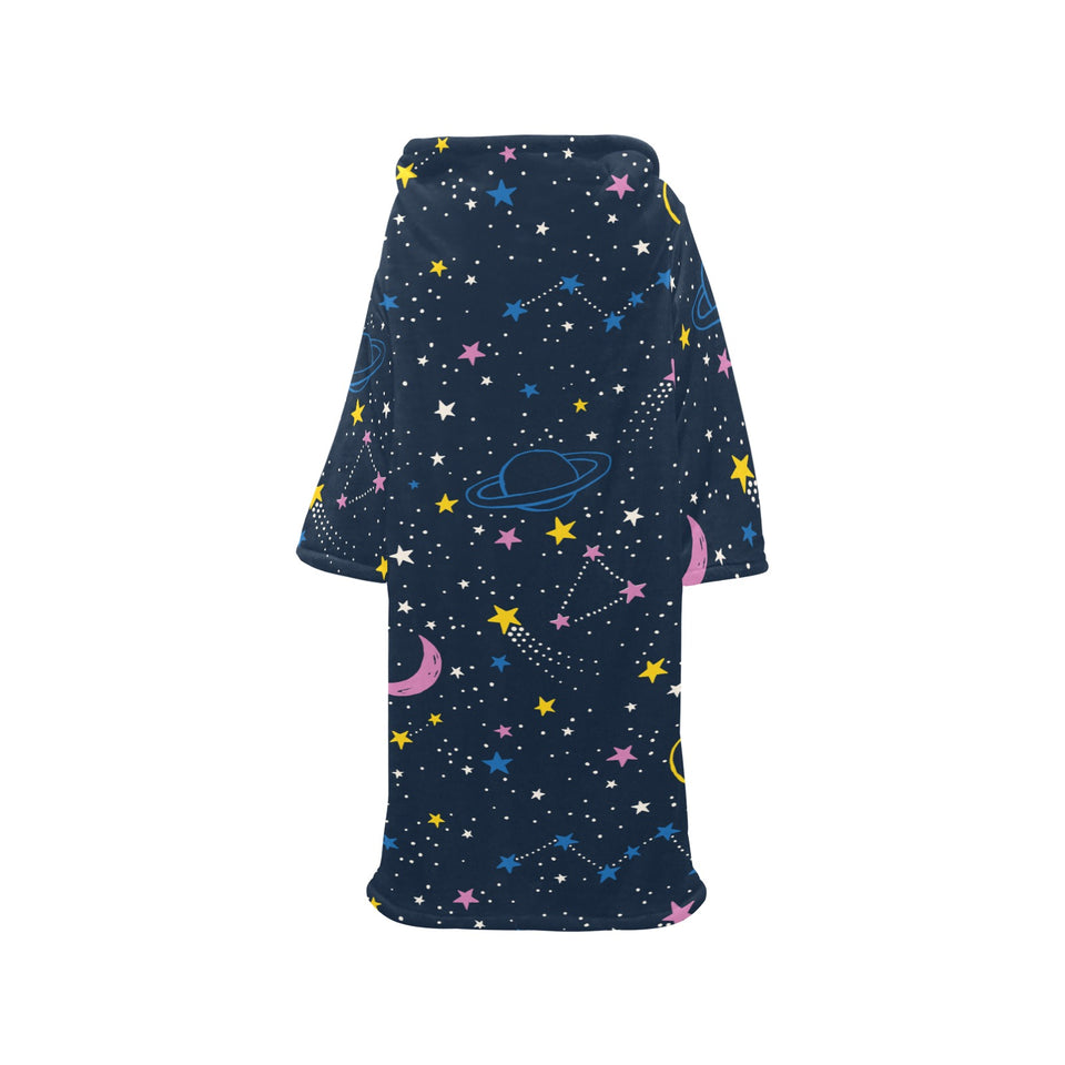 space pattern with planets, comets, constellations Blanket Robe with Sleeves