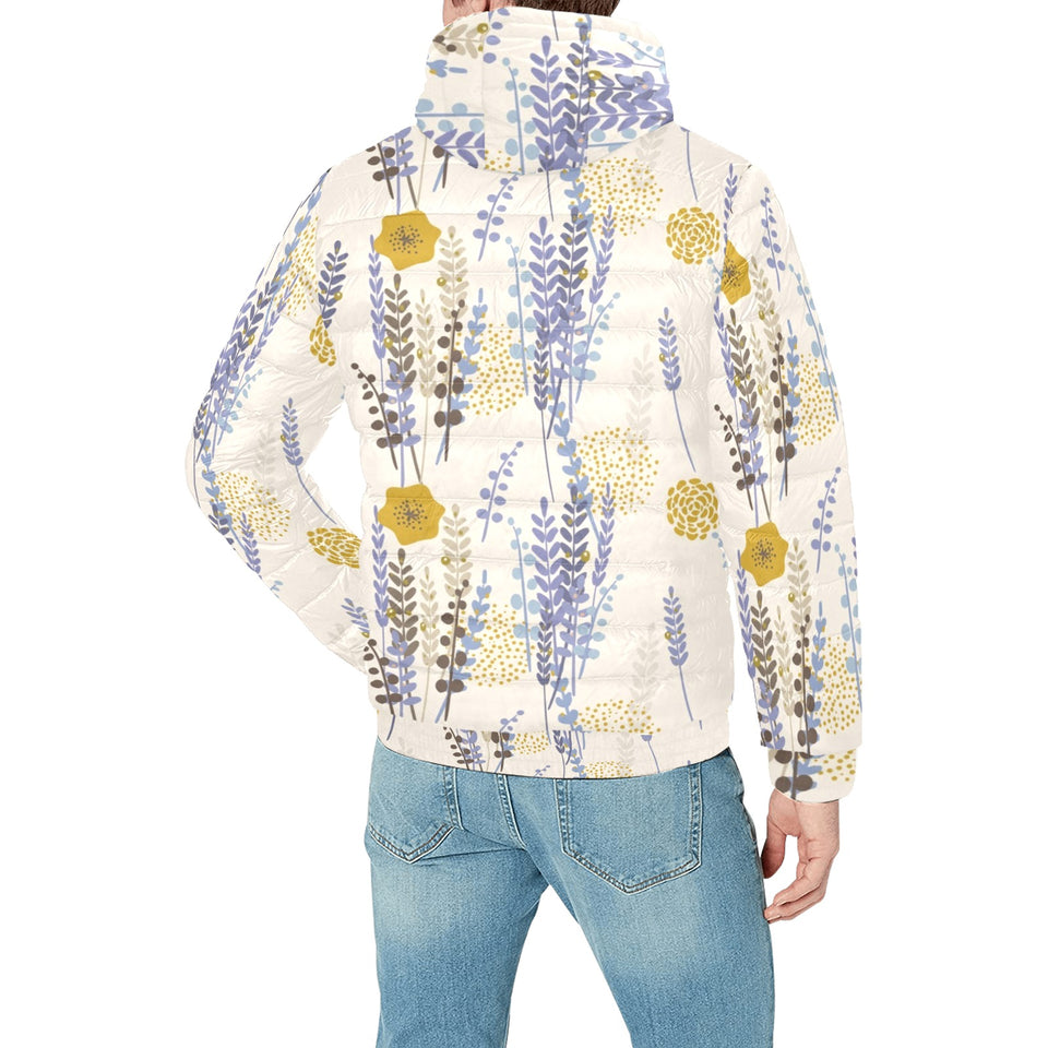 Lavender modern pattern blackground Men's Padded Hooded Jacket