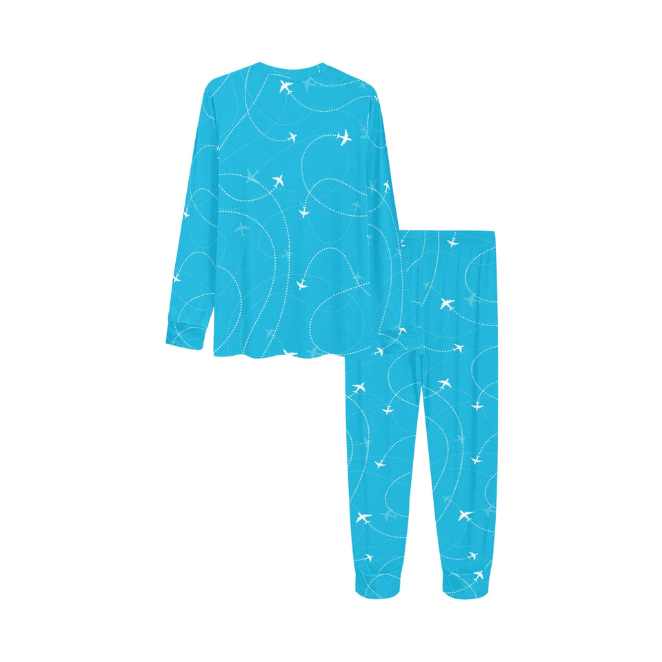 Airplane destinations blue background Kids' Boys' Girls' All Over Print Pajama Set