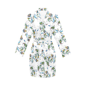 Peacock feather pattern Women's Long Sleeve Belted Night Robe