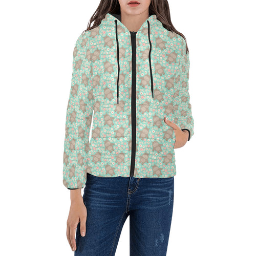 Hippopotamus Pattern Print Design 02 Women's Padded Hooded Jacket