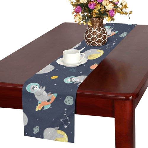 Cute sloth astronaut star planet rocket pattern Table Runner