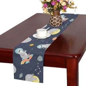 Cute sloth astronaut star planet rocket pattern Table Runner