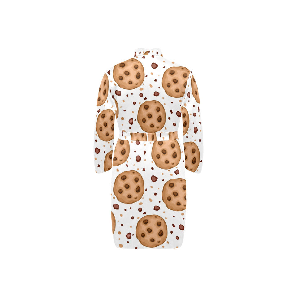 chocolate chip cookie pattern Men's Long Sleeve Belted Night Robe