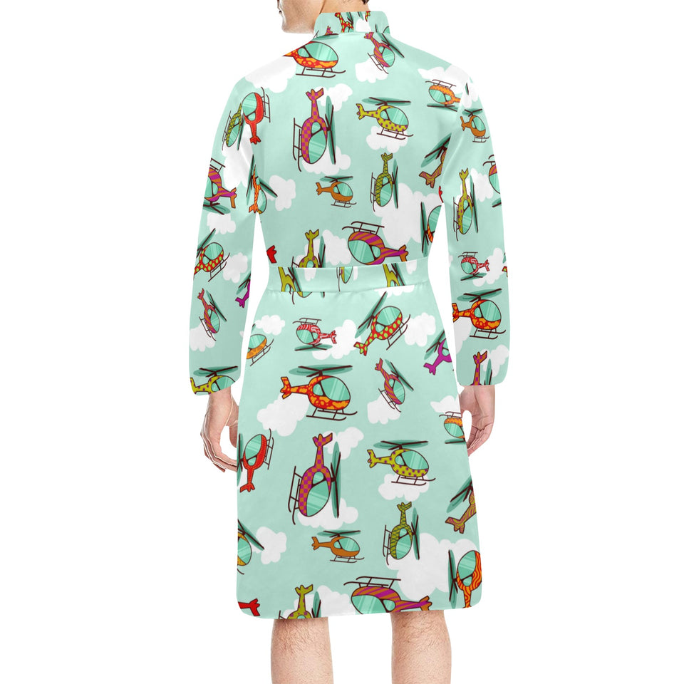 Helicopter design pattern Men's Long Sleeve Belted Night Robe