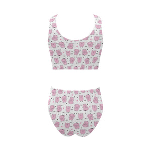 Pig Pattern Print Design 03 Chest Bowknot High Waisted Bikini Swimsuit