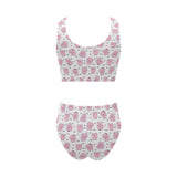 Pig Pattern Print Design 03 Chest Bowknot High Waisted Bikini Swimsuit