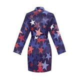 Red blue star pattern Women's Long Sleeve Belted Night Robe