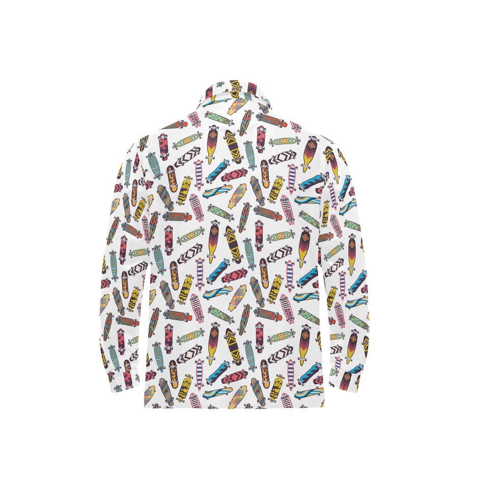 Skate Board Pattern Print Design 05 Men's Long Sleeve Polo Shirt