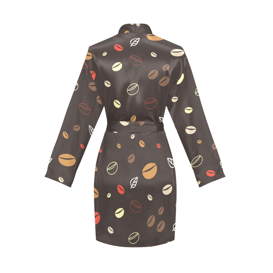 Coffee bean leave pattern Women's Long Sleeve Belted Night Robe