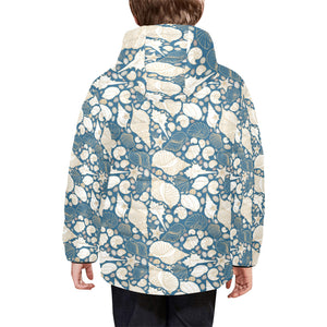 Sea turtle Polynesian Tribal design pattern Kids' Boys' Girls' Padded Hooded Jacket