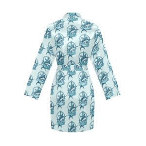 Swordfish Pattern Print Design 05 Women's Long Sleeve Belted Night Robe