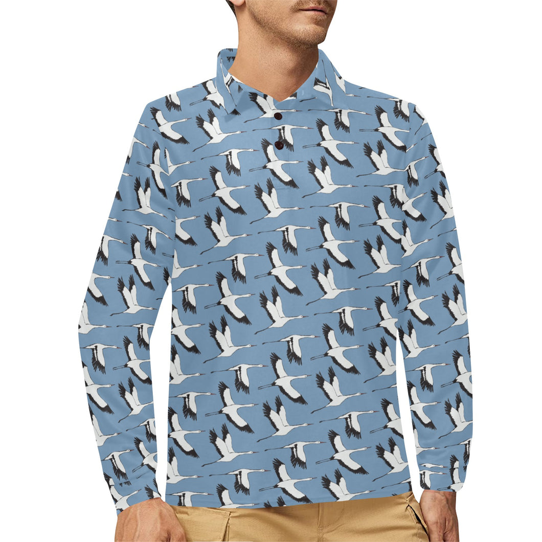 Seagull Pattern Print Design 04 Men's Long Sleeve Polo Shirt