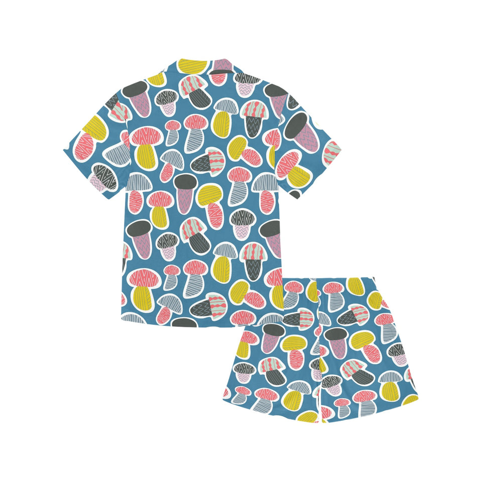 Colorful mushroom design pattern Kids' Boys' Girls' V-Neck Short Pajama Set