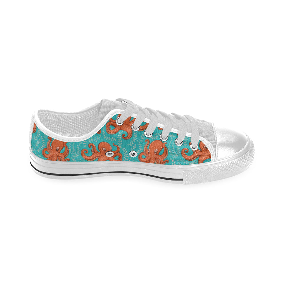 Octopus turquoise background Men's Low Top Canvas Shoes White