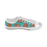 Octopus turquoise background Men's Low Top Canvas Shoes White