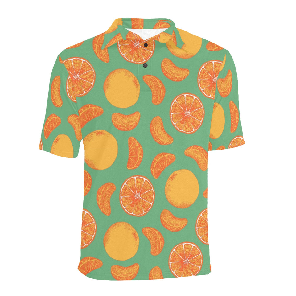 orange fruit pattern green background Men's All Over Print Polo Shirt