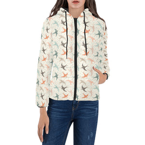 Swallow Pattern Print Design 02 Women's Padded Hooded Jacket