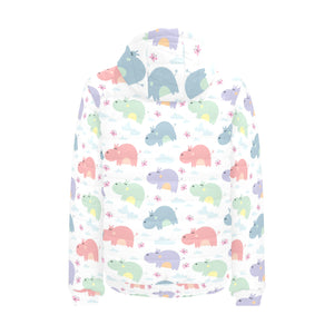 Hippopotamus Pattern Print Design 03 Men's Padded Hooded Jacket