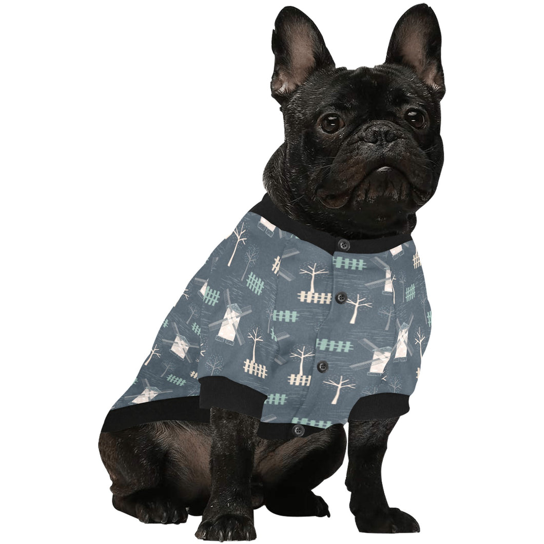 windmill tree pattern All Over Print Pet Dog Round Neck Fuzzy Shirt