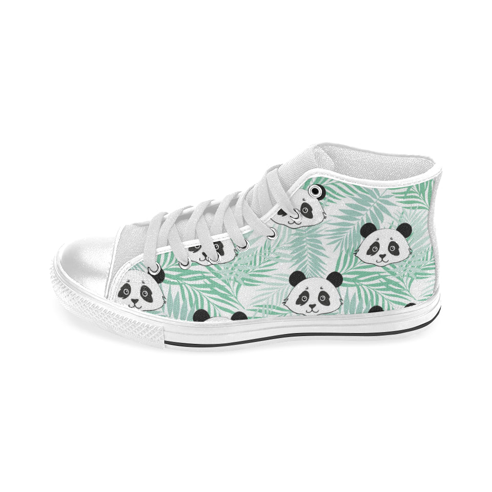 Panda pattern tropical leaves background Men's High Top Canvas Shoes White
