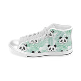 Panda pattern tropical leaves background Men's High Top Canvas Shoes White