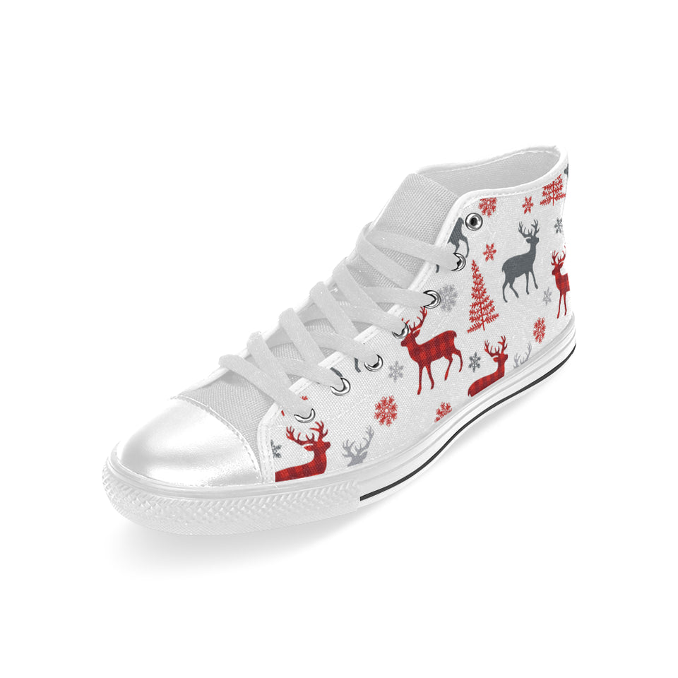 Deer tree snowflakes chrismas pattern Men's High Top Canvas Shoes White